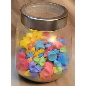 Glass Storage Jar with Handmade Origami Stars in Various Colors